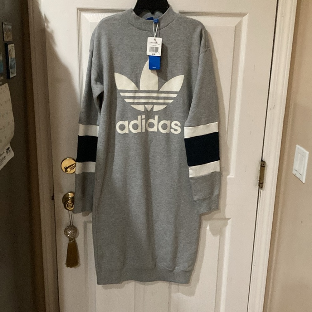 Adidas GREY/WHITE/NAVY Sweater Dress - Picture 2 of 4